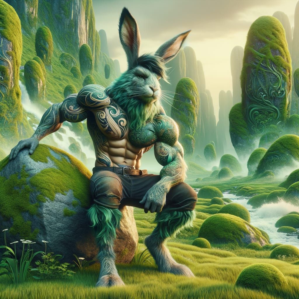 Brave Hare Warrior in a Fantasy Meadow
