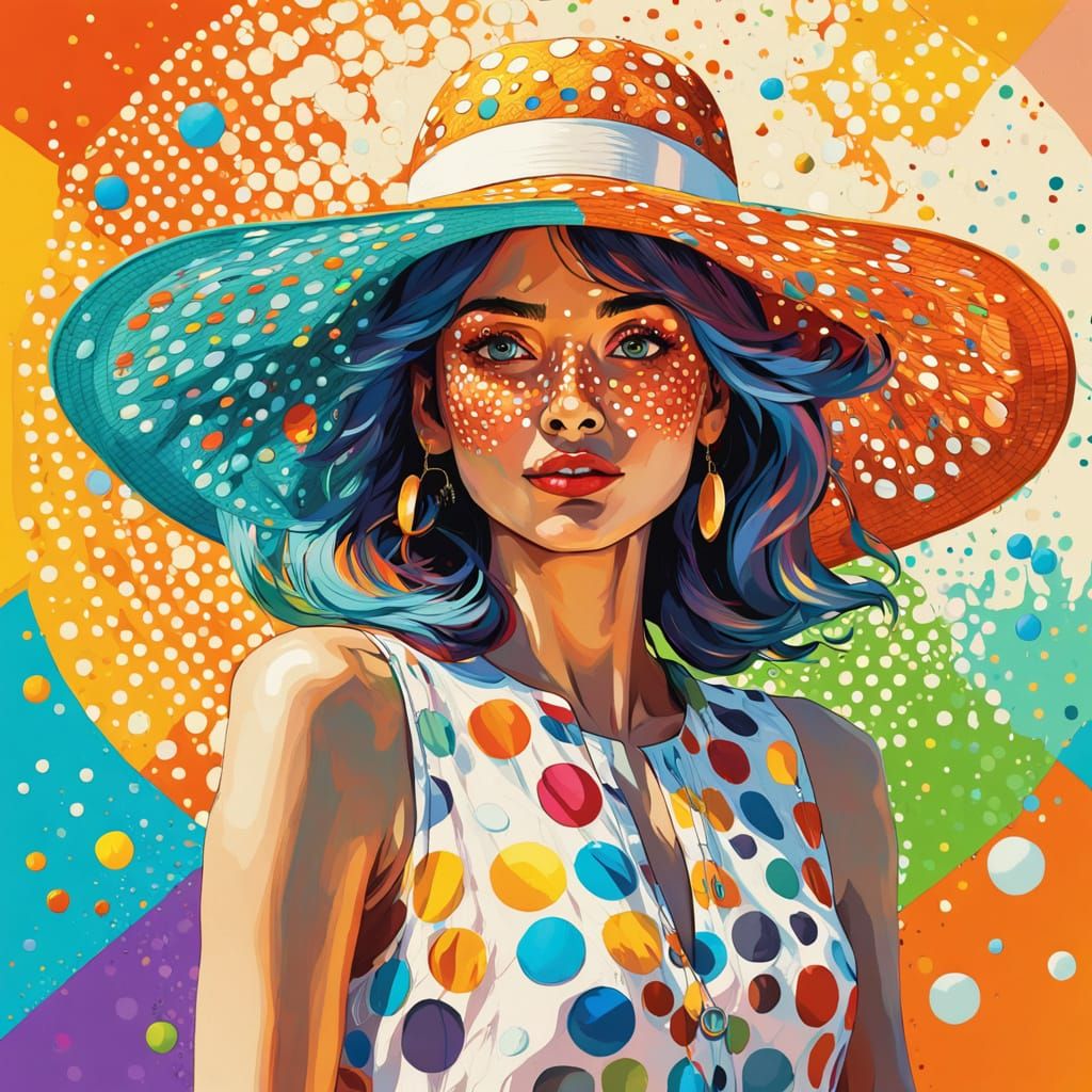 Pop Art Woman in Polka Dots on Neon