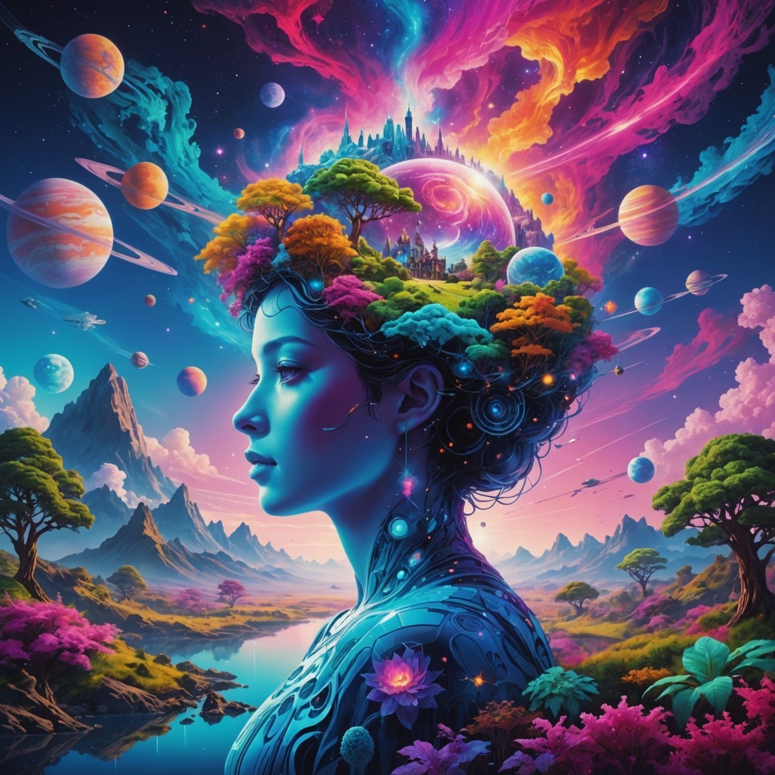 Vivid Dreamscape of Cosmic and Natural Wonders