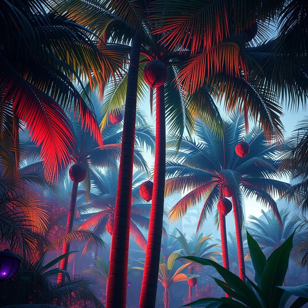 Swaying Palmiers in a Rich Jungle Oasis, Matte Painting