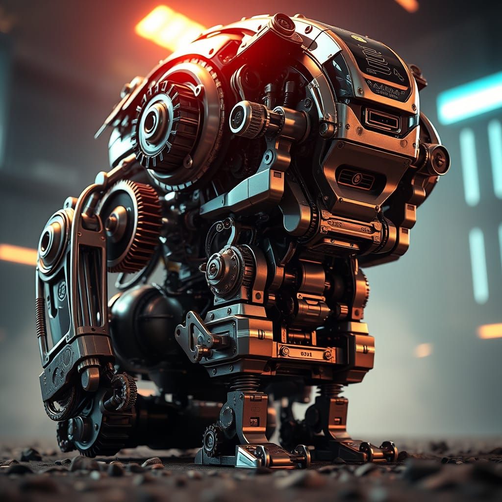 Intricate Mechanical Robot in Sci-Fi Lighting