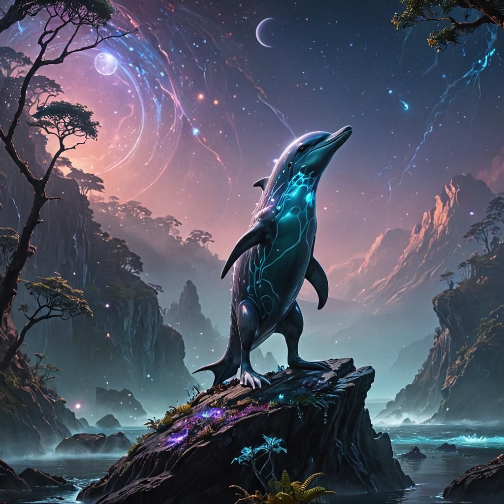 Dolphin-like Alien Creature on Bioluminescent Exoplanet