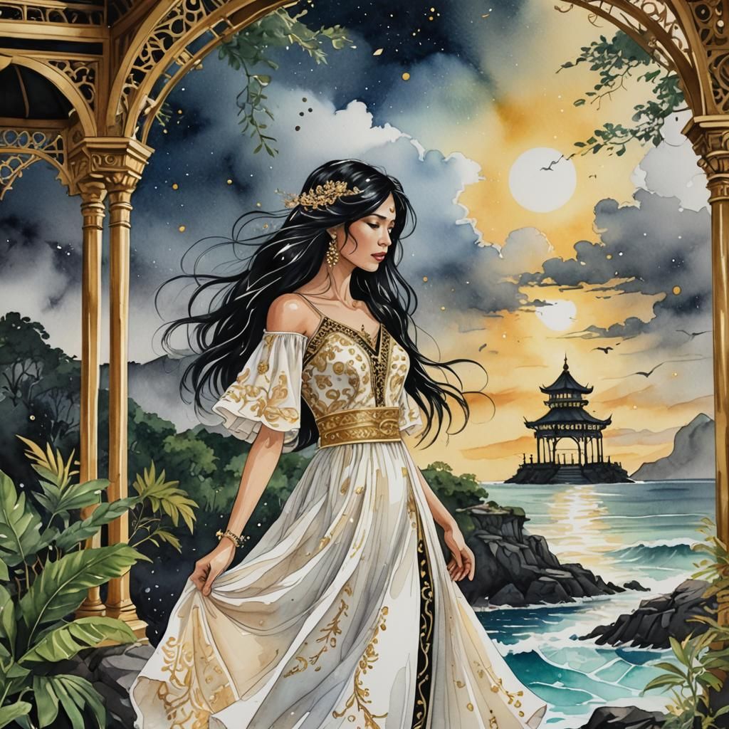 Ocean Storms Directing Princess in Rainforest Landscape