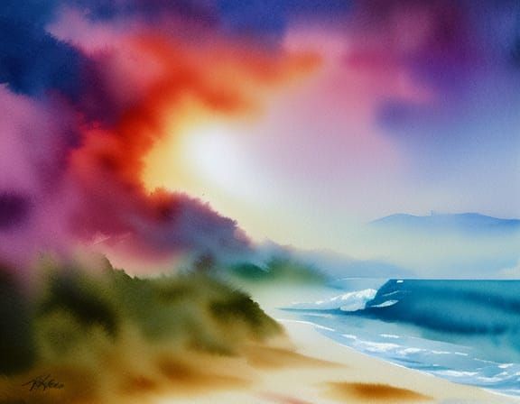 Watercolor Kitten Navigates Stormy Seas