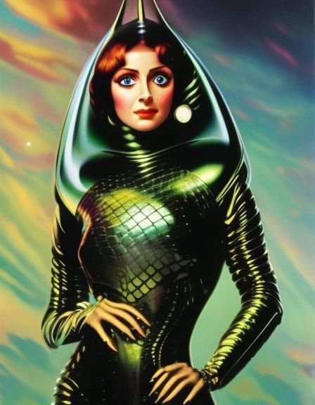 Alien Cosmonaut Girl on the Moon in Retro Sci-Fi