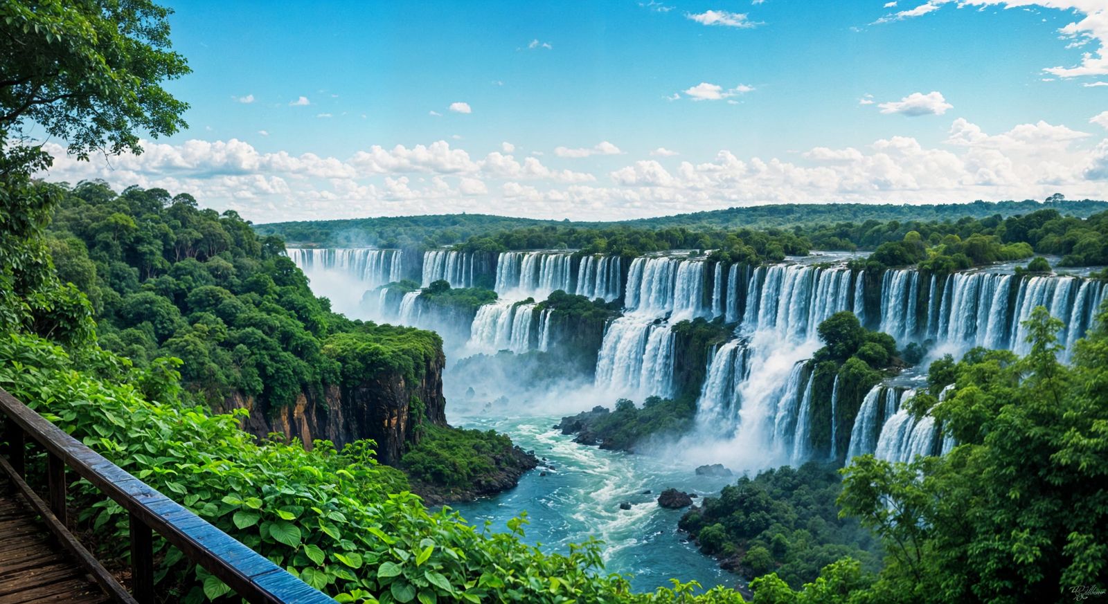 Iguazu Falls Watercolor Painting, Brazil Natural Beauty