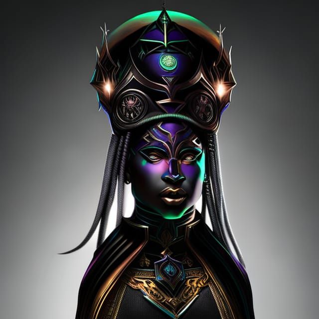 Techno-Voodoo Priest in Hyperdimensional Mesh, Art Nouveau S...