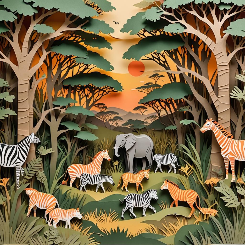 Handmade Papercraft Safari Tunnel Book Scene