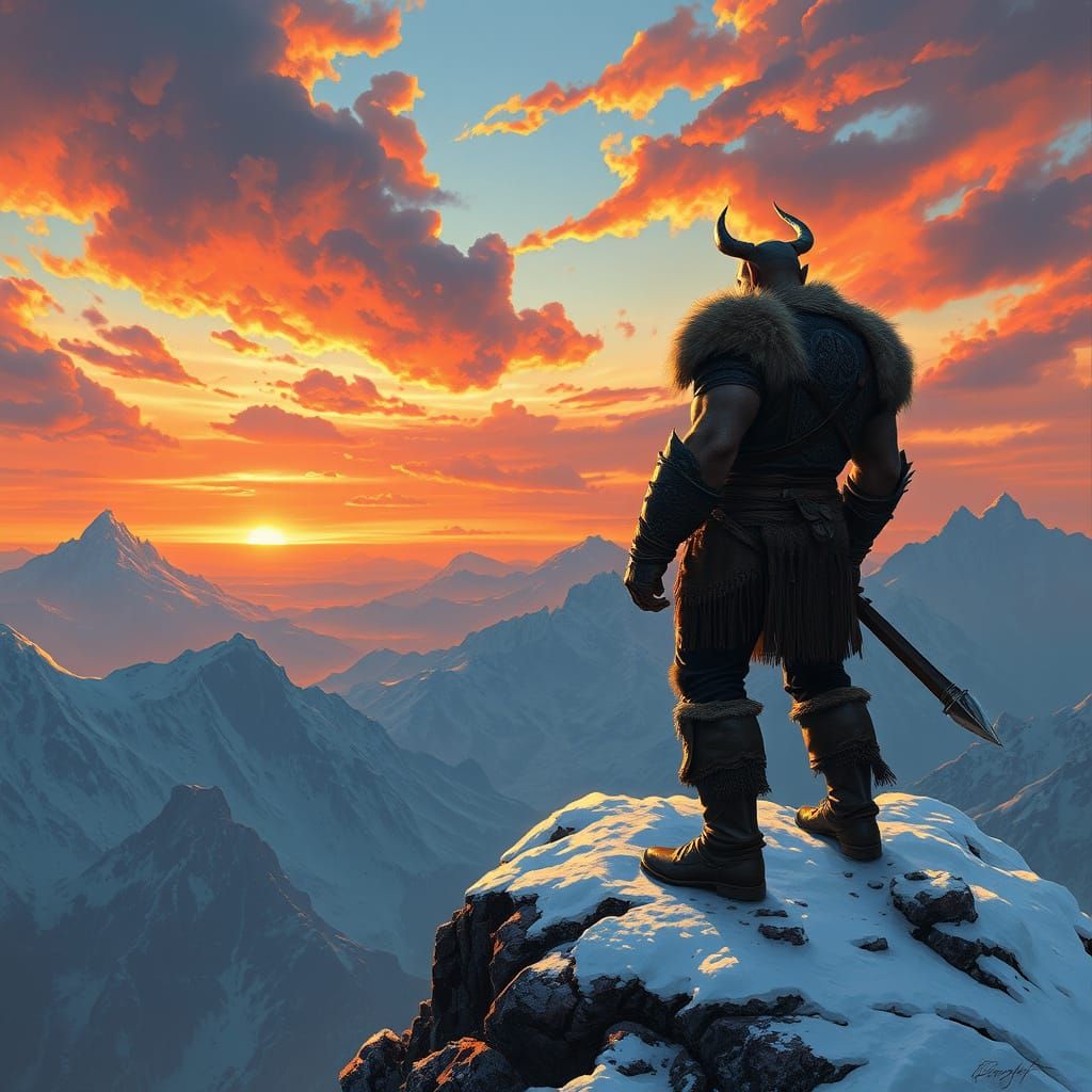 Orc Warrior on Snow Mountain in Fantasy Style