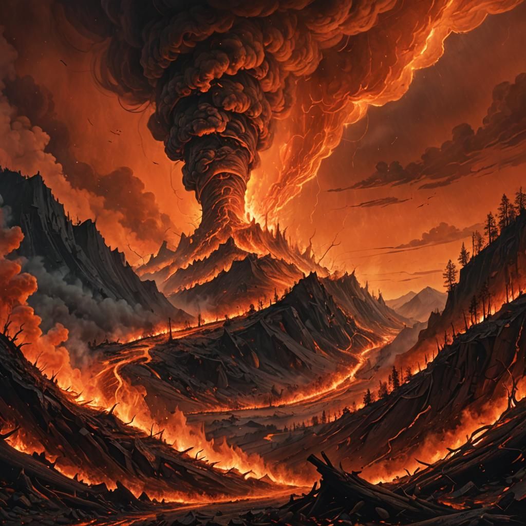 Apocalyptic Mountain Landscape in Dramatic, Surreal Style