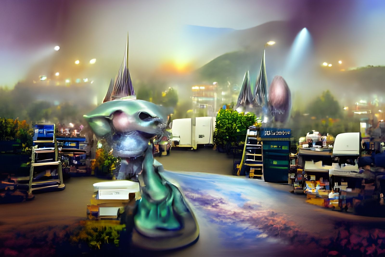 Space Alien Customs Check in Matte Painting Style