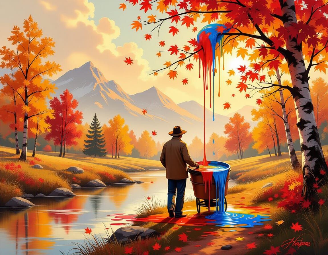 Autumn Landscape Emerging in Vibrant Airbrush Painting