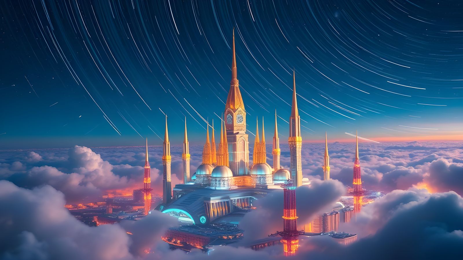 Futuristic Cloud City: Star Trails Time Lapse