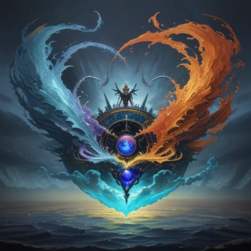 Surrealistic Oil Paintings of Elemental Swords in Ethereal L...