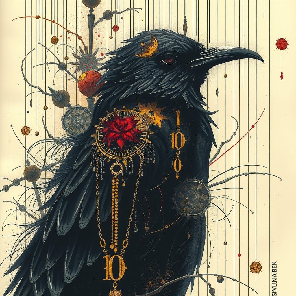 Surreal Binary Code Bird in Alcohol Ink