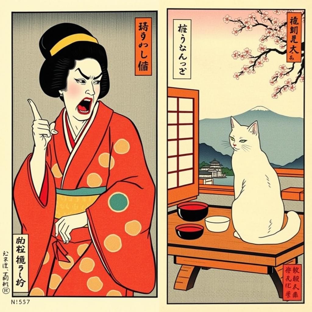Ukiyo-e Woman Yelling at Cat Meme