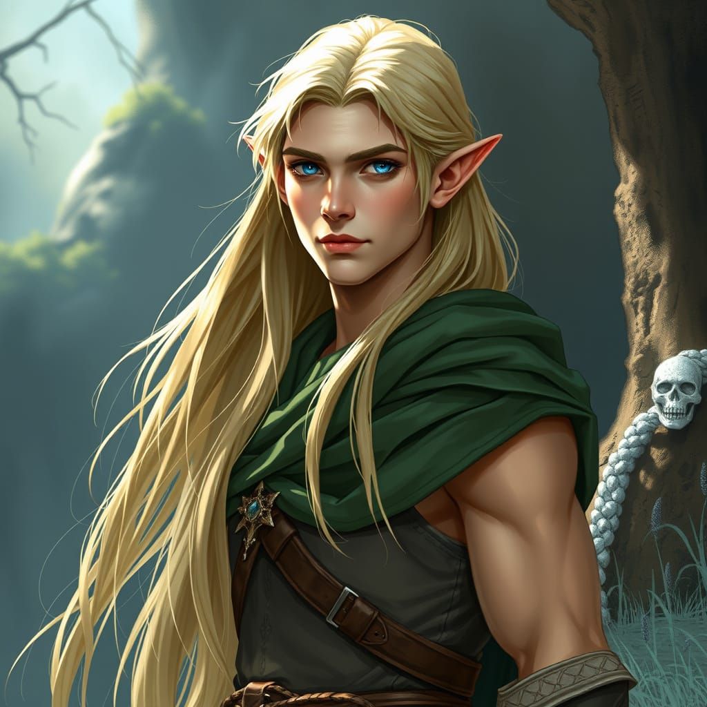 Elegant Elven Archer with Piercing Sapphire Eyes
