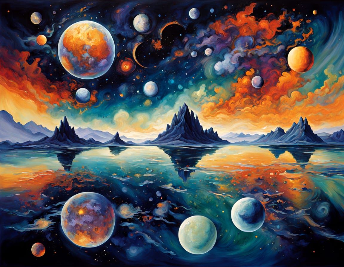 Cosmic Symphony Celestial Landscape in Surreal & Art Nouveau...