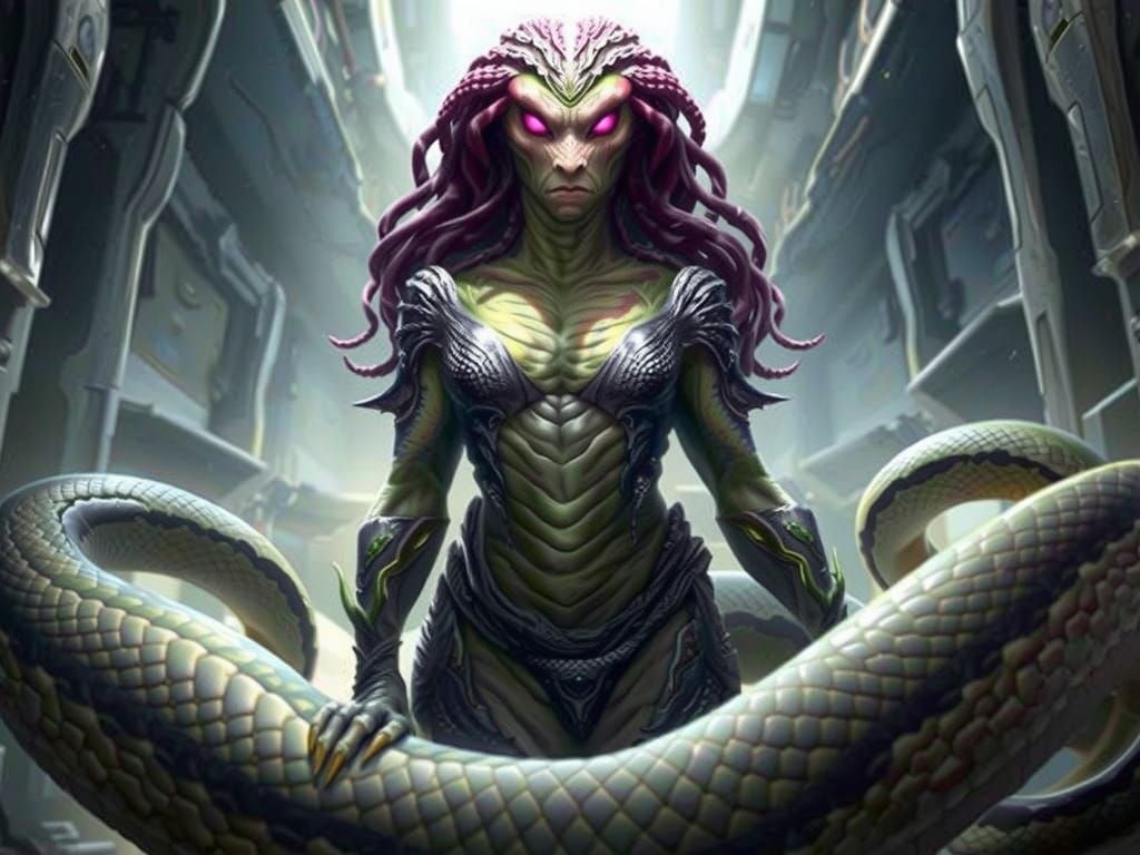 Grotesque Medusa in Dark, Gritty Industrial Catacomb