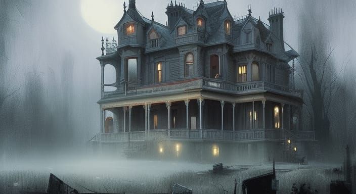 Sinister Haunted Victorian Mansion in Dark Fantasy Style