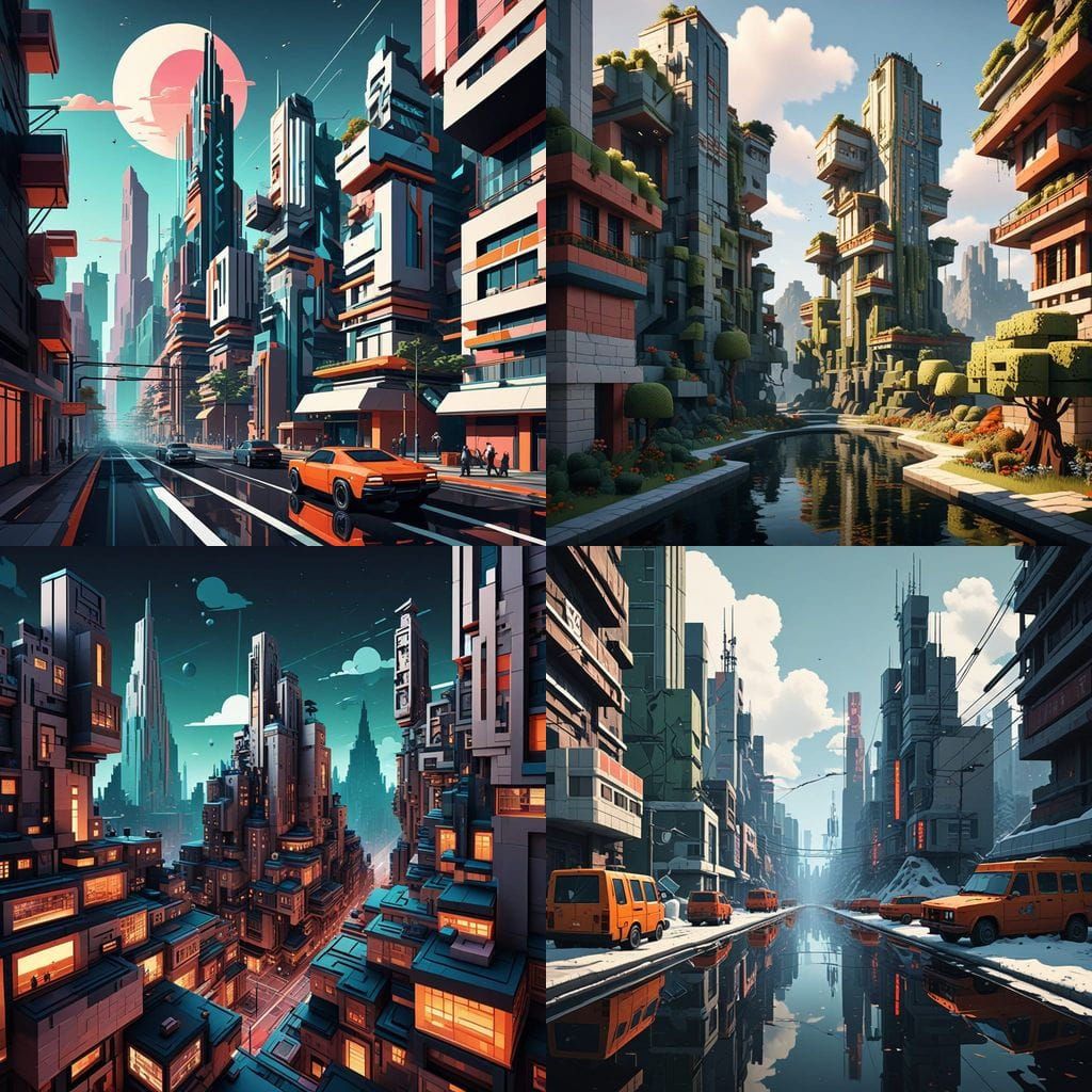 Vibrant Cubist Cityscape in Futuristic Style
