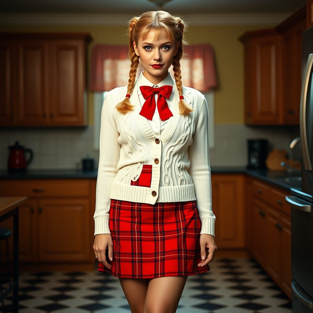 Elegant Woman in a Whimsical Kitchen Scene