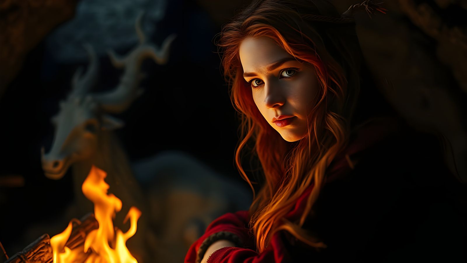 Renaissance Welsh Bard in Cave: Digital Watercolor Portrait