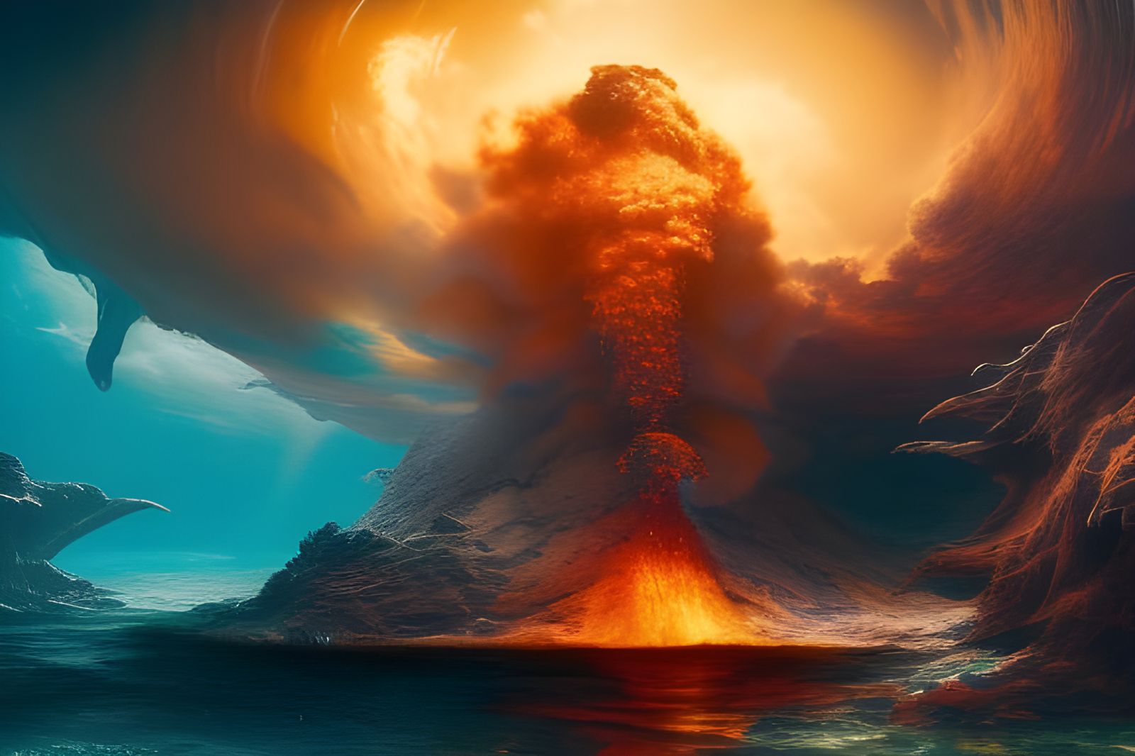 Epic Underwater Volcano Eruption in Digital Painting