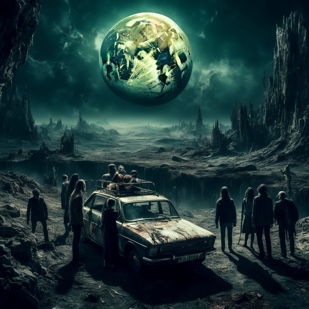 Macabre Car at World's End Under Moonlight