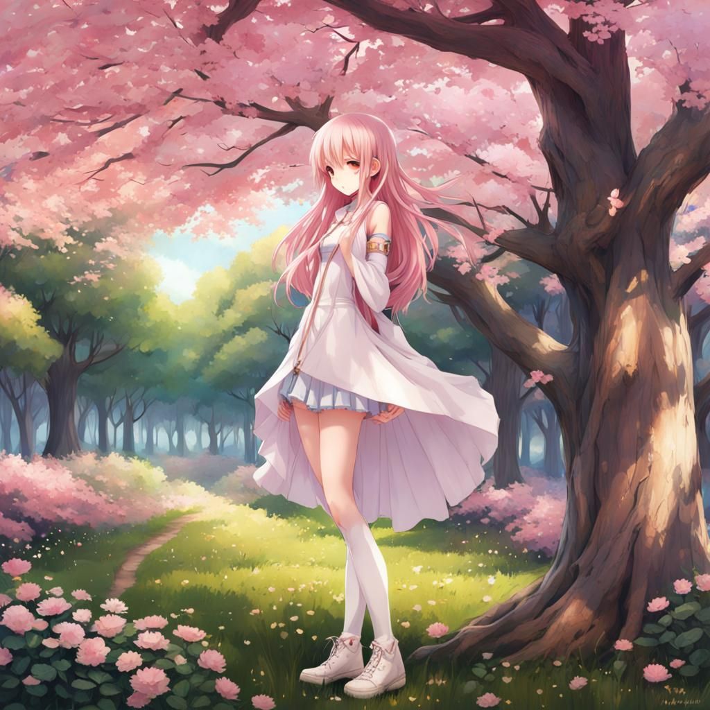 Adorable Anime Girl with Pink Hair in Detailed Style