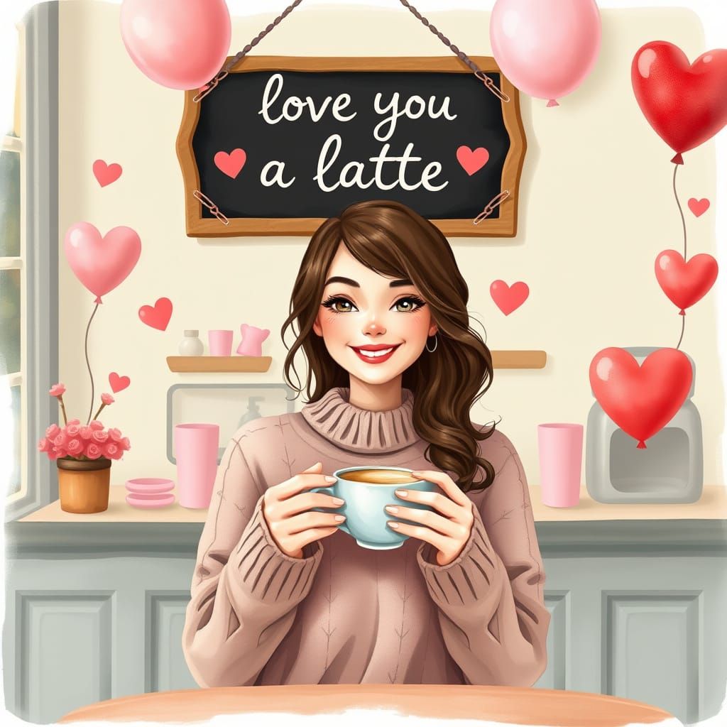 Warm Valentine's Day Moment with Latte and Love