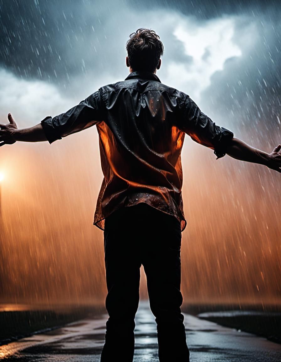 Dramatic Noir Image of Man Screaming in Rain