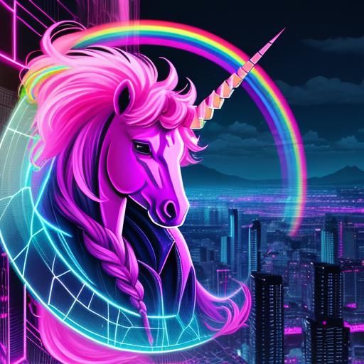 Pink Unicorn on Techgrid Network in Synthwave Style