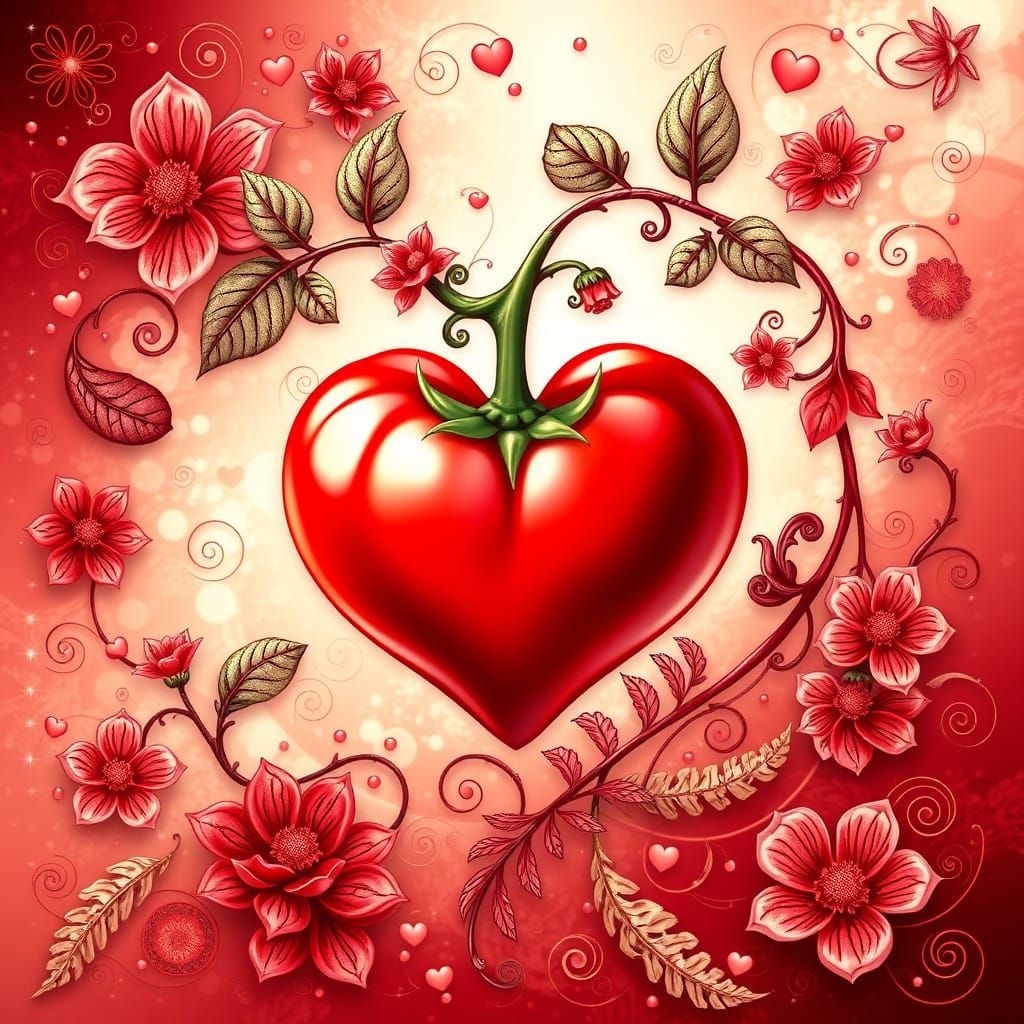 Elegant Heart-Shaped Tomato Postcard in Whimsical Abstract S...