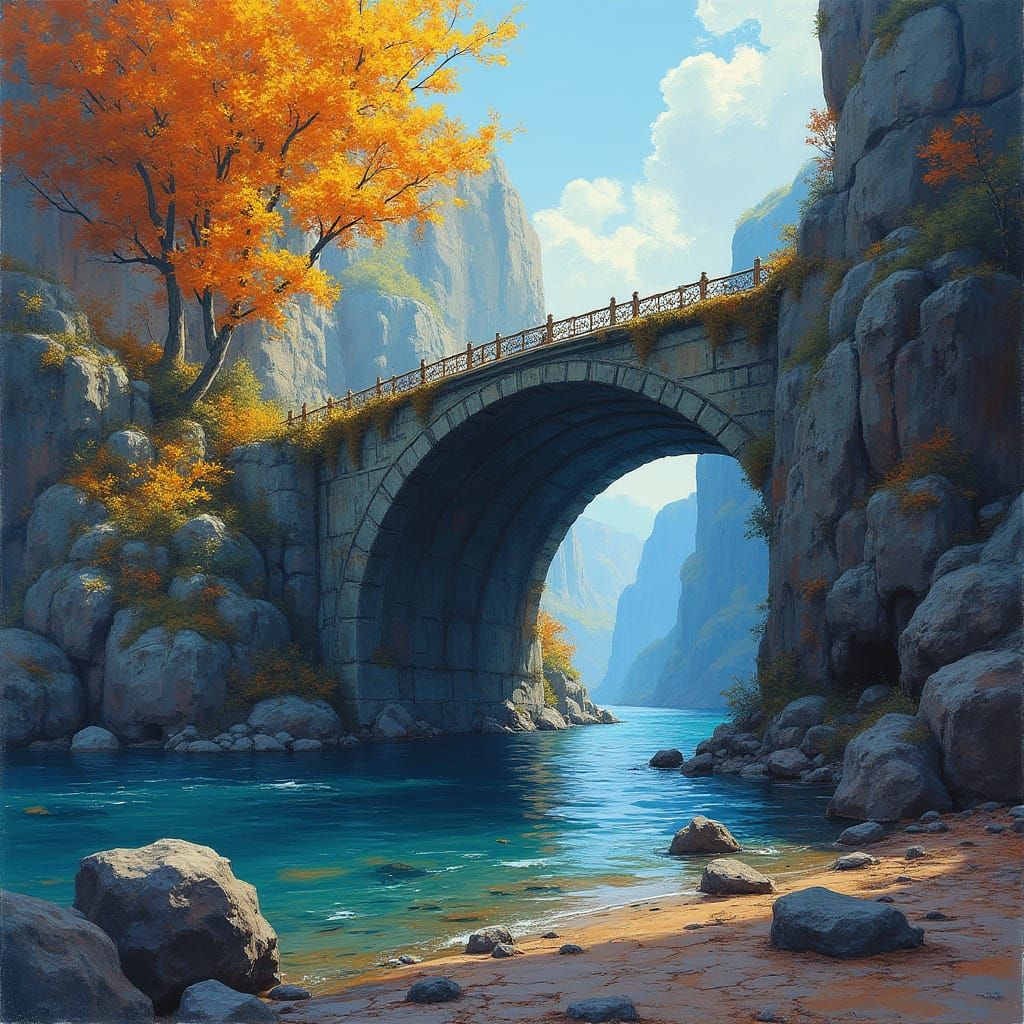 Impasto Gouache Fantasy Bridge in Van Gogh Style