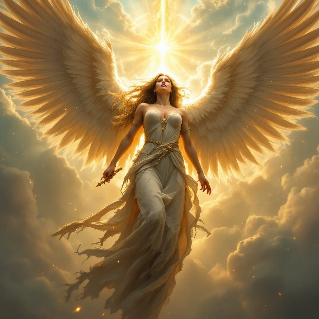 Surreal Angel Ascends to Heaven with Radiant Presence and Bl...