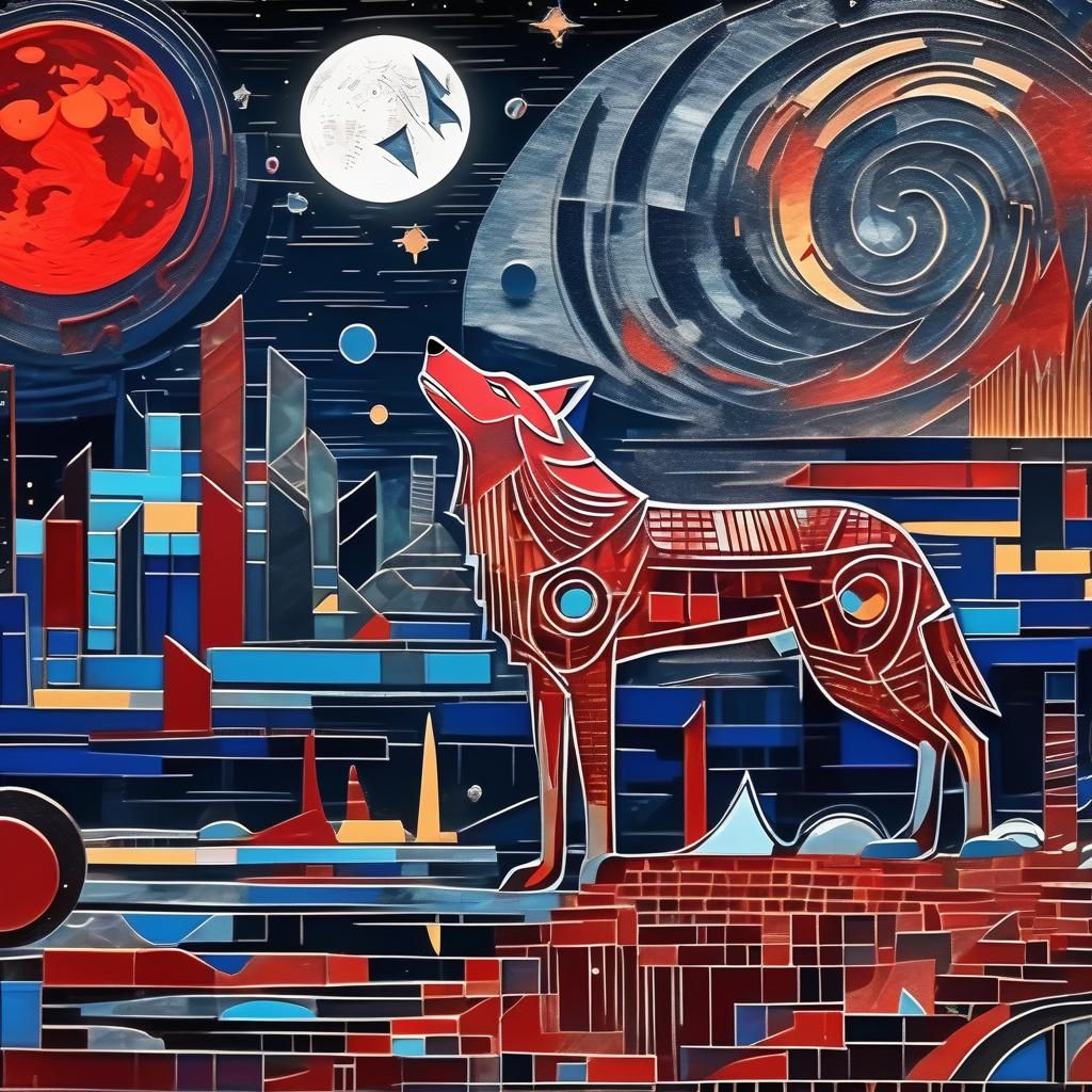 Blood Moon Wolf in Liminal Space: Art Brut Painting