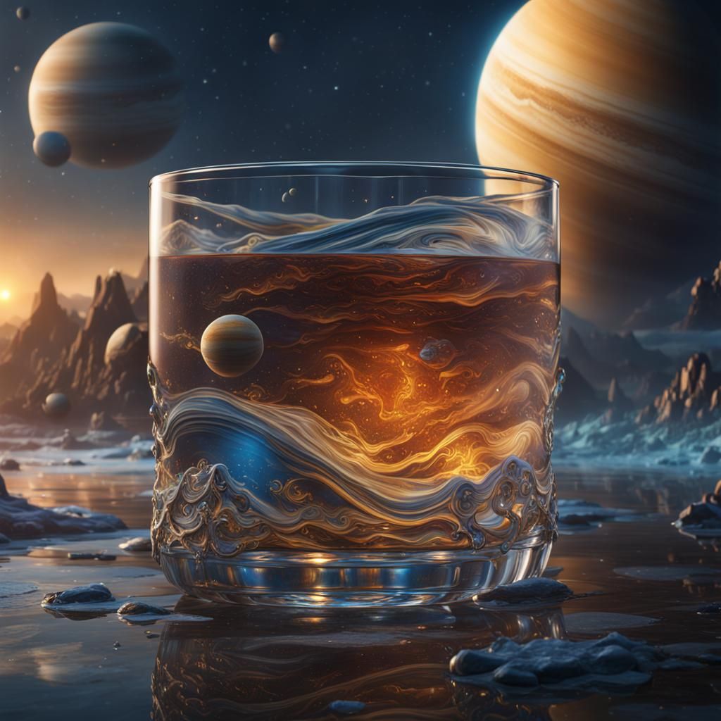 Saturn in Glass of Water: Detailed Concept Art