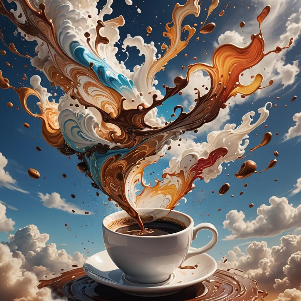 Hyperrealistic Cloud Coffee Cup Splash Art