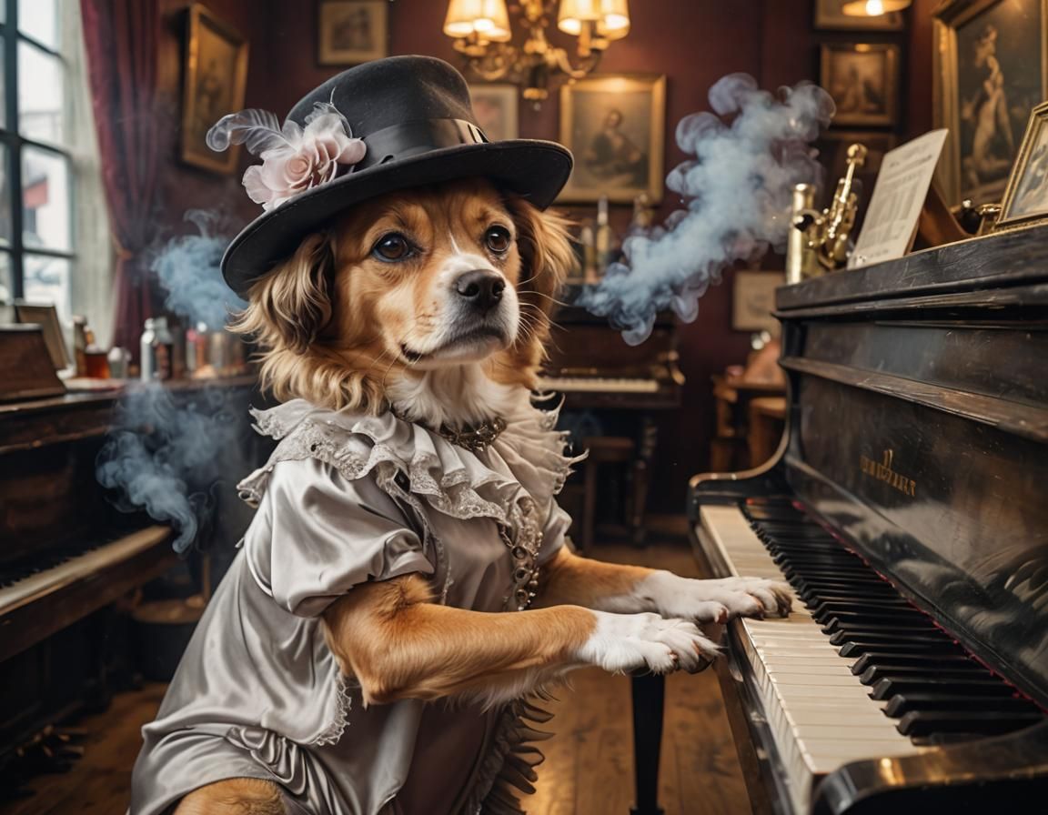 Dog Jazz Pianist in New Orleans Bar