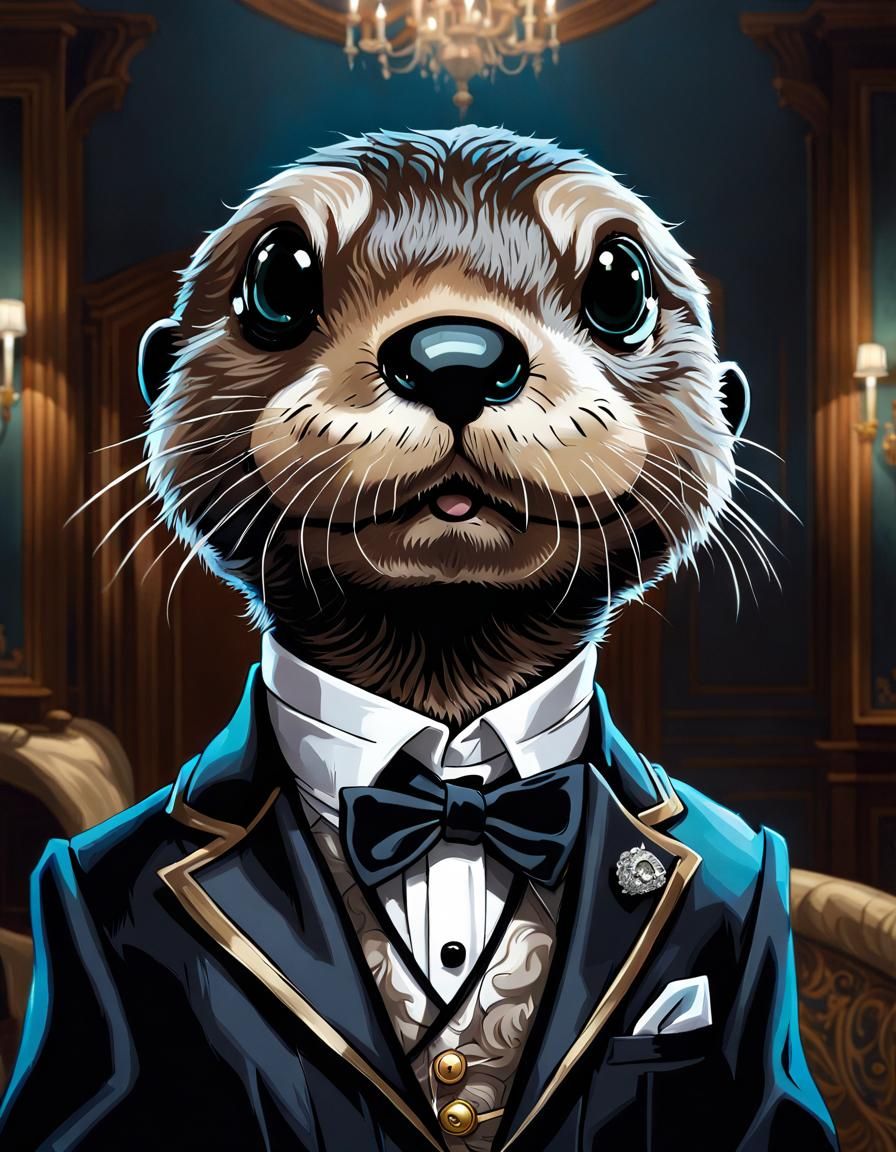 Anthropomorphic Otter Portrait in Burton Style