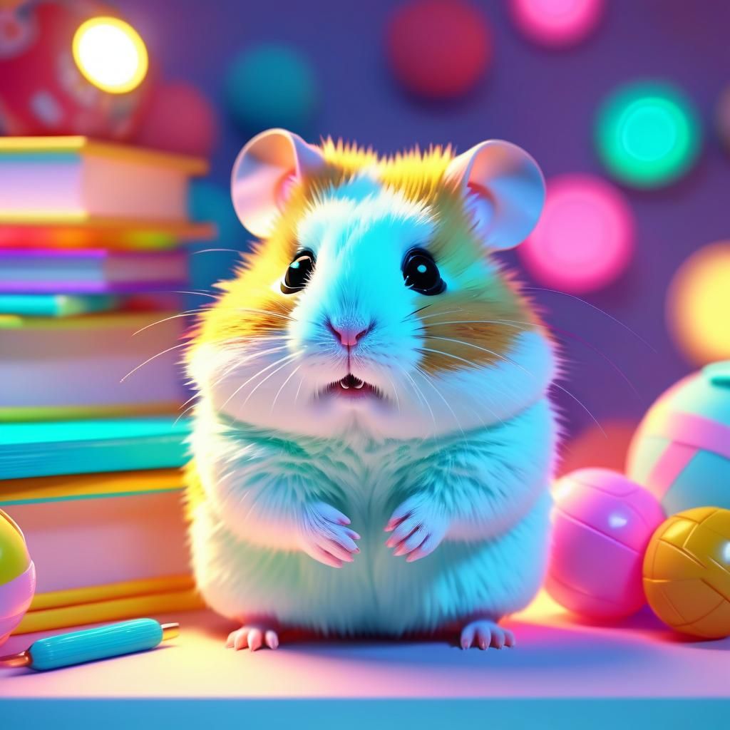 Cute Anime Hamster in Trendy Room: 3D Render