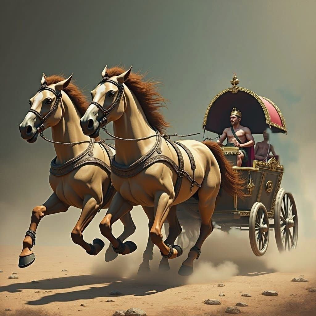 Horses Towing Flying Cart in Ancient Roman Style