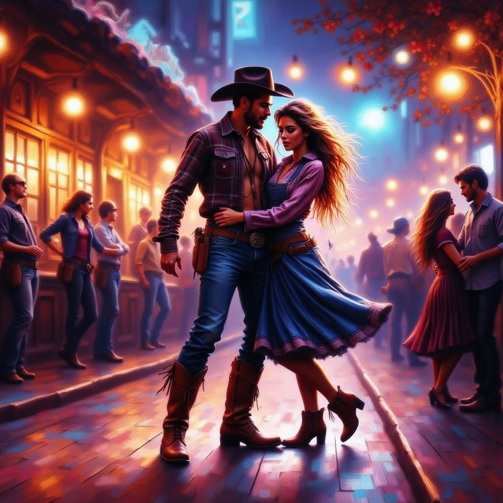 Retro Futuristic Cowboy in Dance Line Formation