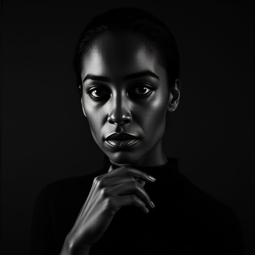 Moody Monotone Portrait in Film Noir Style