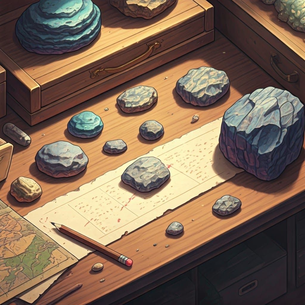 Anime Tabletop Geology Scene in Ghibli Style