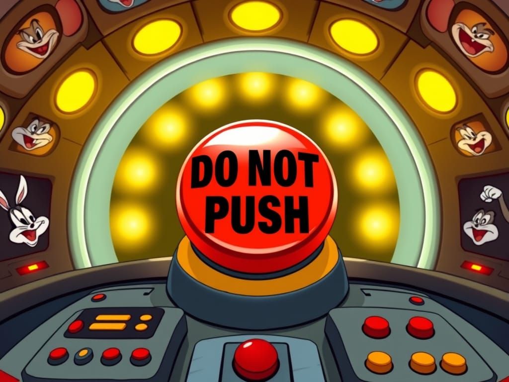 Classic Cartoon Space Station with Red Button