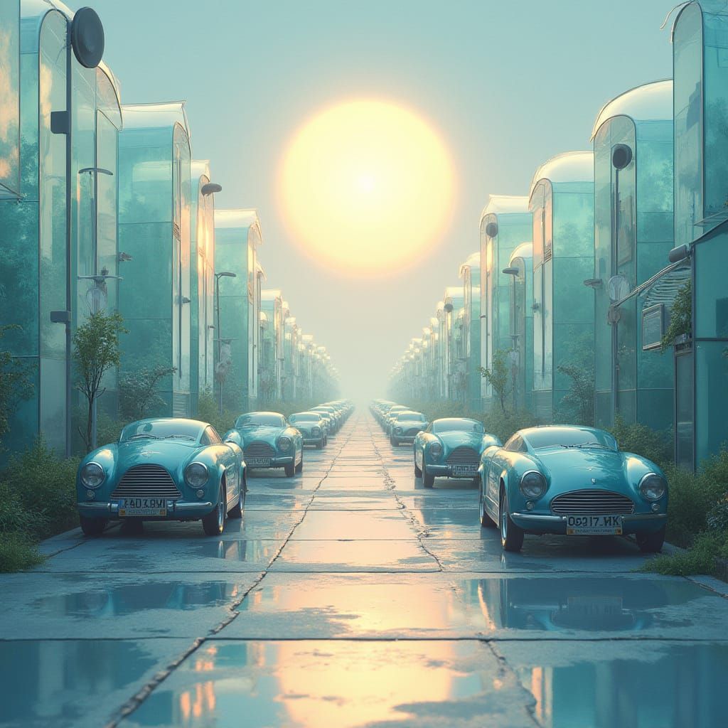 Ethereal Glass Neighborhood in Dreamlike Digital Art