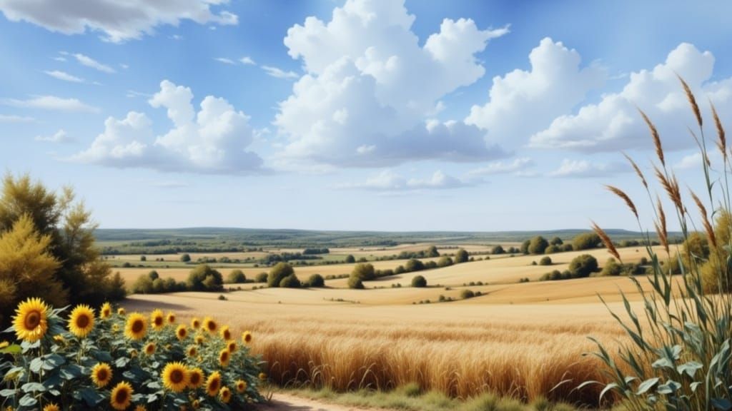 Sunflower Fields in Antique Watercolor Style