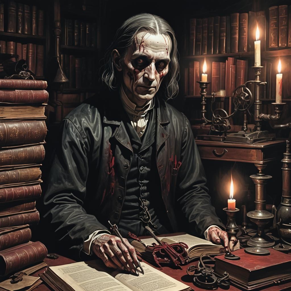 Gothic Horror Portrait in Dark Academia Style